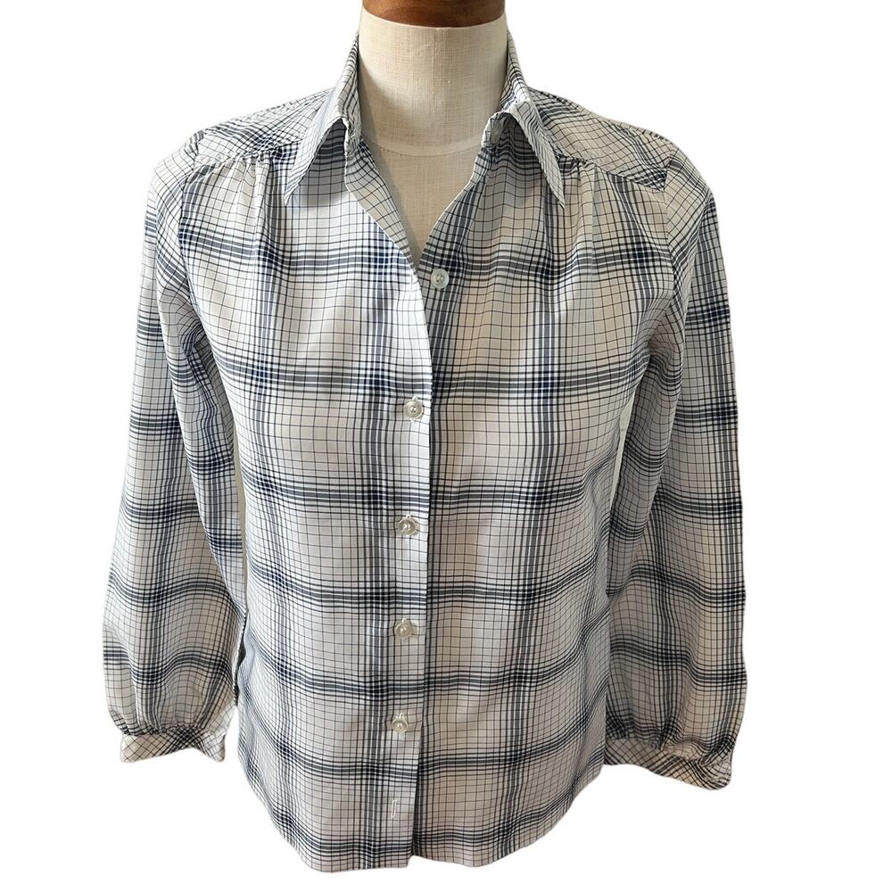 Vintage Panther 70s blue and white checked button down blouse